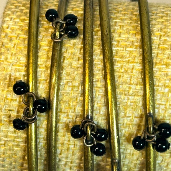 Vintage Brass and Black Glass Beads Dangles Set of Five - Picture 3 of 5